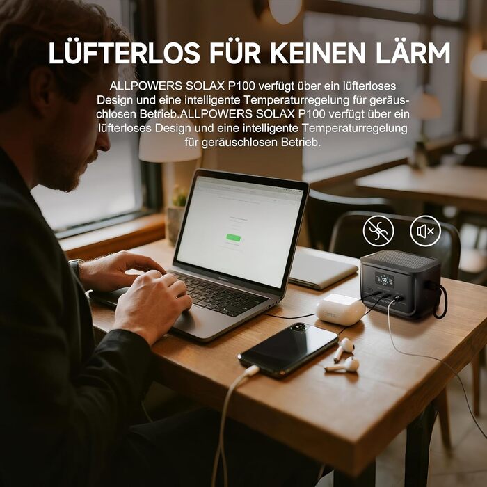 Портативна електростанція ALLPOWERS P100 з вихідною потужністю 100 Вт, швидким зарядним акумулятором LiFePO4 ємністю 99,2 Втгод, портативним резервним акумулятором потужністю 128 Вт, сонячним генератором для подорожей, надзвичайних ситуацій, кемпінгу, діл