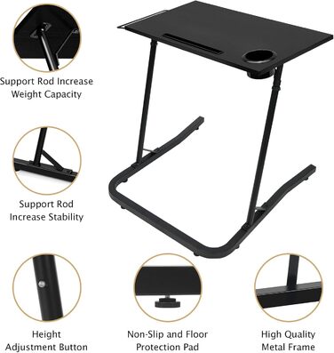 Велосипедний стіл для велотренажерів, регульована по висоті бігова доріжка, стіл для тренувань на біговій доріжці, портативний роликовий тренажер для велотренажерів з тримачем для напоїв, тримач для планшета, тримач для рушників, чорний