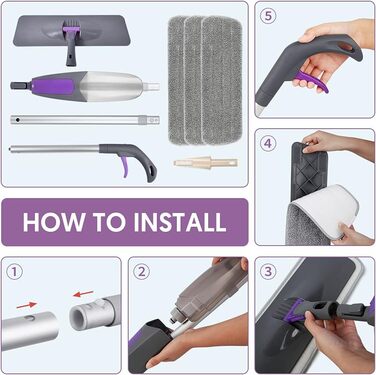 Швабра з функцією розпилення - HOMSIER Spray Mop Швабра для підлоги Швабра для швидкого прибирання з резервуаром для води 550 мл і