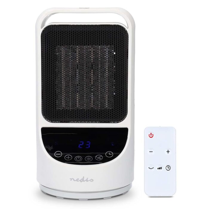 Розумний керамічний обігрівач Nedis HTFA22WTW SmartLife WLAN, 1500 Вт, 2 режими нагріву, осциляція, індикатор температури 1049 C, керування через додаток, Alexa та Google Assistant, білий