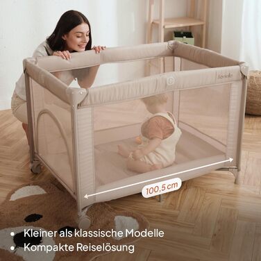 Дитяче ліжечко Lionelo Amelie, від народження до 15 кг, маленьке, складне, м&39який розкладний матрац, 100,5 x 70,5 см, 2 колеса, бічний вхід, дорожня сумка бежевого кольору