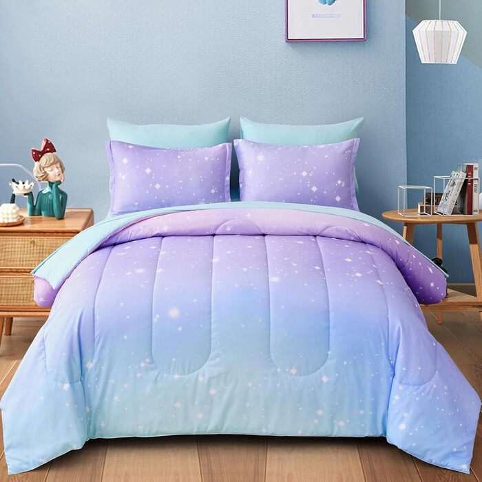 Комплект дитячої постільної білизни Drucon rainbow для дівчаток, постільна білизна в мішку з 6 предметів, двоспальний розмір, ульт