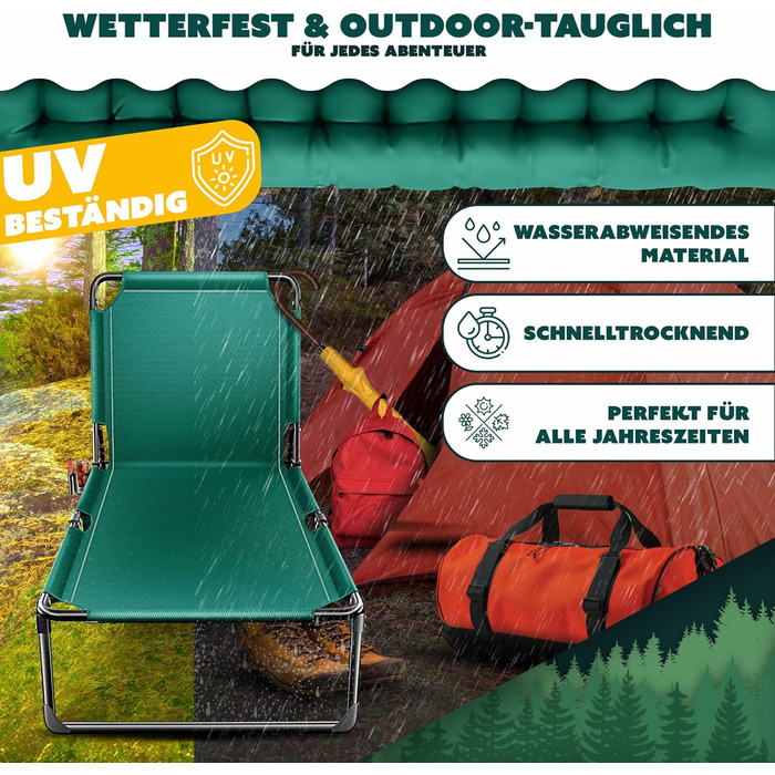 Складане кемпінгове ліжко KESSER, 190 x 68 x 30 см, вантажопідйомність до 250 кг, виготовлене з тканини Оксфорд та міцного сталевого каркасу сумка для перенесення, подушка для шиї, бічна кишеня та тримач для напоїв, ідеально підходить для кемпінгу, зелени