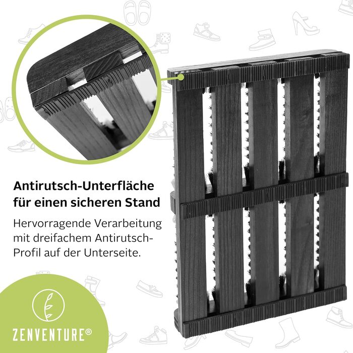 Скребок для взуття Zenventure 36 x 27 x 5 см з міцної деревини глоду та з протиковзким профілем чорний