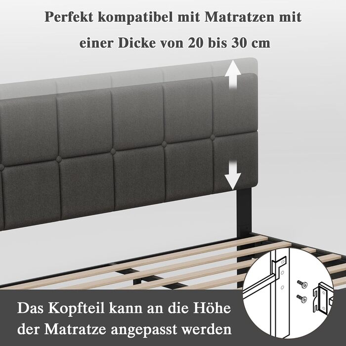 М&39яке ліжко Z-hom 120x200 см, двоспальне ліжко, висота 32,5 см, дерев&39яна основа, узголів&39я з регульованою висотою, компактна упаковка та легке складання 120*200 см