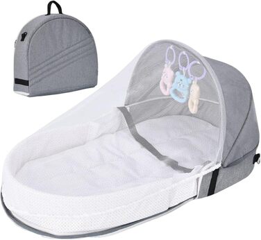 Дитяче ліжечко-дорожнє, складна колиска для ліжка Bionic, портативний намет-ліжечко для немовлят, з капюшоном від комарів, дитяча колиска для дітей 0-24 місяців, сірого кольору