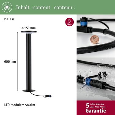 Світлодіодний вуличний світильник-столбик Paulmann Plug & Shine Plate, 6.1 Вт, диммований, IP44, антрацит, пластик, 3000K