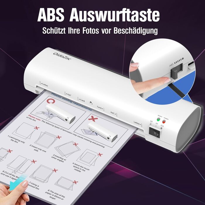 Ламінатор A4, 4-в-1 гаряче та холодне ламінування, ламінатор з 15 ламінуючими пакетами, закруглювач кутів, різак для паперу, функція захисту від застрягання ABS-паперу, 80-125 мікрон, для офісу, школи, дому - білий, юридичний