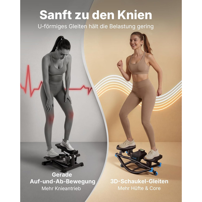 Степер MERACH U-подібної форми з низьким навантаженням та 3D-рухом, тихий велотренажер із РК-дисплеєм для відображення часу, кроків та калорій, нековзні педалі, компактний для дому та квартири 2511