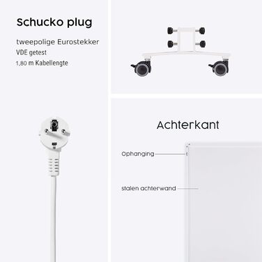 Інфрачервоний окремостоячий обігрівач Knighaus - 450 Вт - Енергозбереження Нагрівається протягом 2 хвилин - Електричний обігрівач на ніжках - Мобільний окремостоячий обігрівач на колесах - Німецький виробник - Колір білий