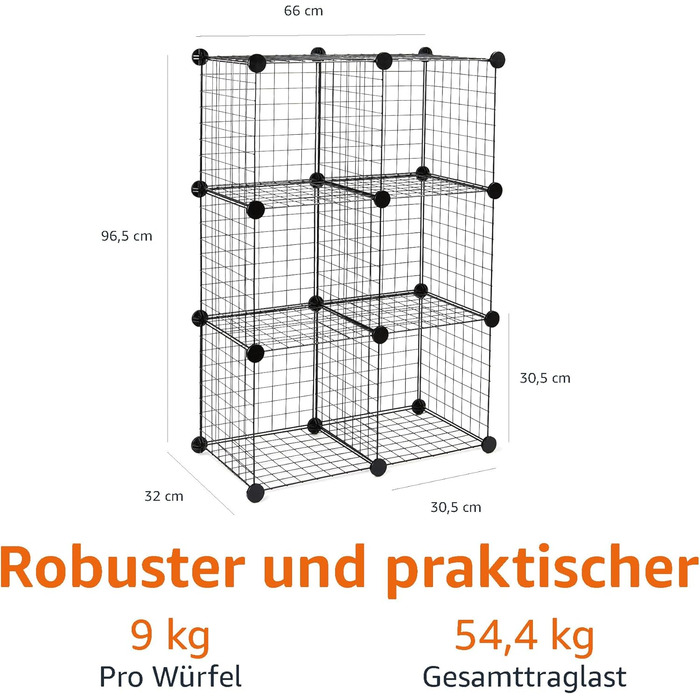 Штабелювані полиці для зберігання Storeo Basics з 6 кубиками, дротяна сітка, 66 x 32 x 96,5 см, чорні 6 кубиків - 66 x 32 x 96,5 см чорні