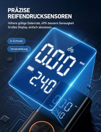 Бездротовий електричний повітряний насос AstroAI, портативний акумуляторний велосипедний насос з усіма клапанами, світлодіодне світло, акумуляторний насос для шин для велосипедів, електровелосипедів, автомобілів, мотоциклів, м&39ячів, чорний