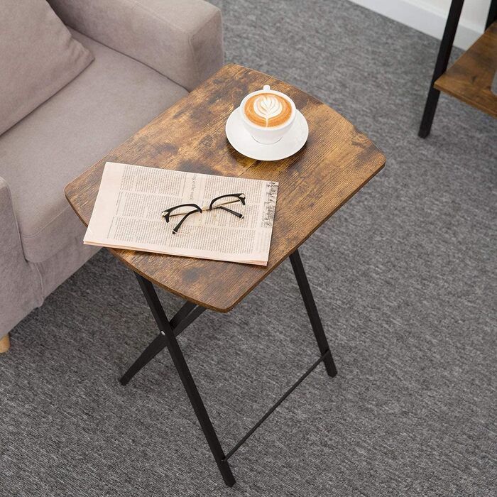Розкладний бічний столик HOOBRO, невеликий столик-диван, столик-піднос, журнальний столик/піднос під телевізор у індустріальному стилі, сервірувальний столик/столик для закусок для невеликих приміщень, легко збирається, міцний, темно-коричневий EBF17BZ01
