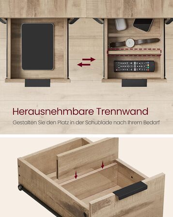 Приліжковий столик VASAGLE з подовжувачем, 2 шухляди, диван-столик, тумбочка для вітальні, спальні, колір верблюжого коричневого кольору - чорнильний LET325K01 1 колір верблюжого коричневого кольору чорнильний чорний