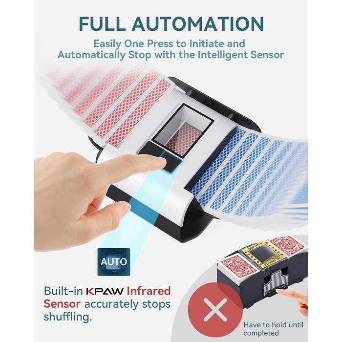 Автоматичний змішувач карт KPAW з двома режимами, акумуляторний електричний змішувач для 1-2 колод карт, тихий змішувач для покеру (Білий X1)
