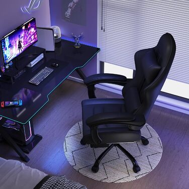 Ігрове крісло JUMMICO, Робоче крісло з функцією масажу, Ергономічне офісне крісло з підставкою для ніг, 150 кг, Чорне