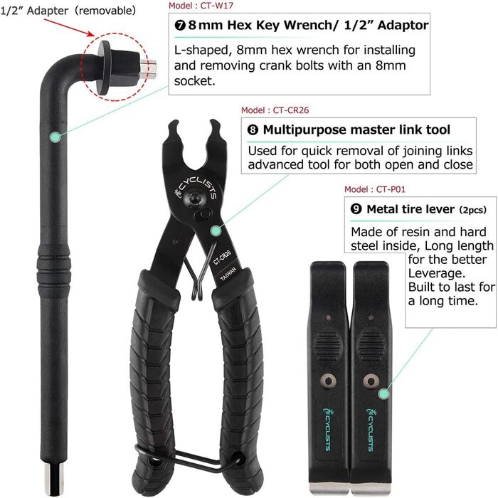 Набір для ремонту велосипедів для велосипедистів, 23 предмети