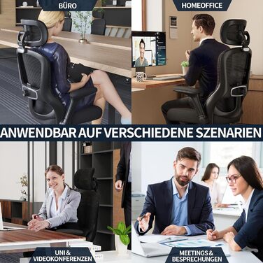 Ергономічне офісне крісло TRALT, до 150 кг, сітка, чорний