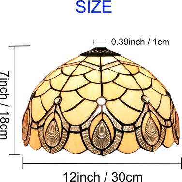Заміна абажура BOTOWI Tiffany 12 Кремово-бурштинові вітражні абажури тільки з ковпачком Прозорий павичний бісер Вінтажний світловий чохол підходить для настільної лампи Підвісний світильник Стельовий світильник Прикраса будинку