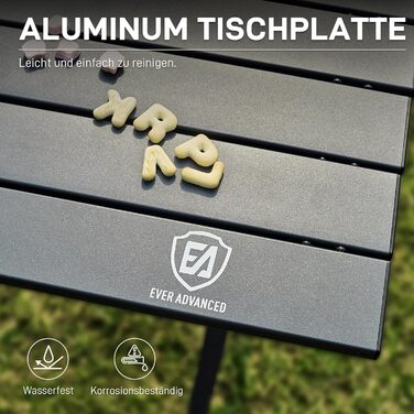 Складаний кемпінговий стіл EVER ADVANCED, алюміній, 120x70 см, вантажопідйомність 100 кг, зсувна стільниця для 4-6 осіб, складаний стіл із сумкою для перенесення для кемпінгу, пікніків, саду, балкону, темно-сірий