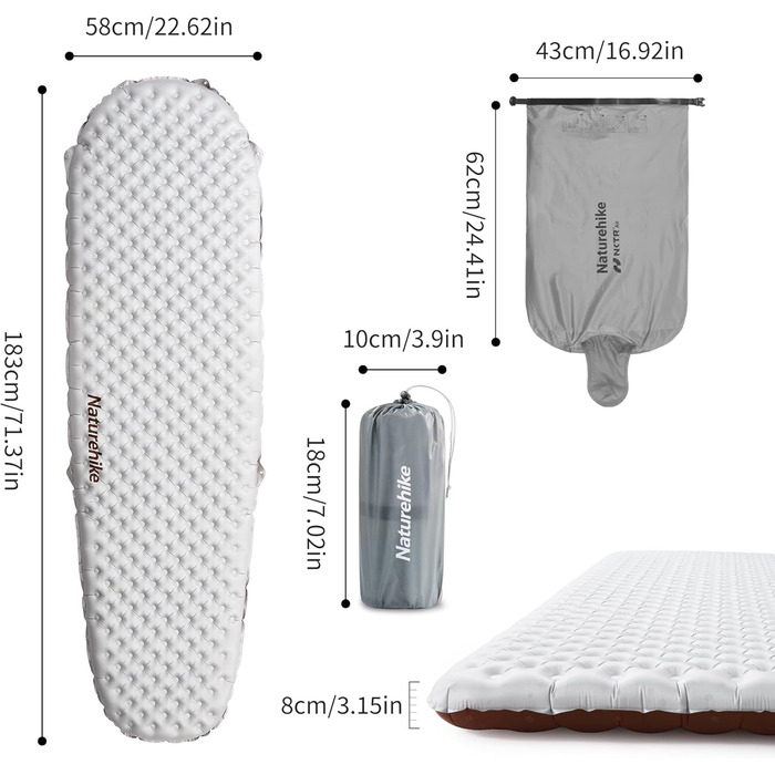 Термальний килимок для сну 5.8 R-value для кемпінгу 4 сезони Ультралегкий самонадувний килимок для сну Надувний матрац Міцний з надувним мішком Weib-5.8r-mummy