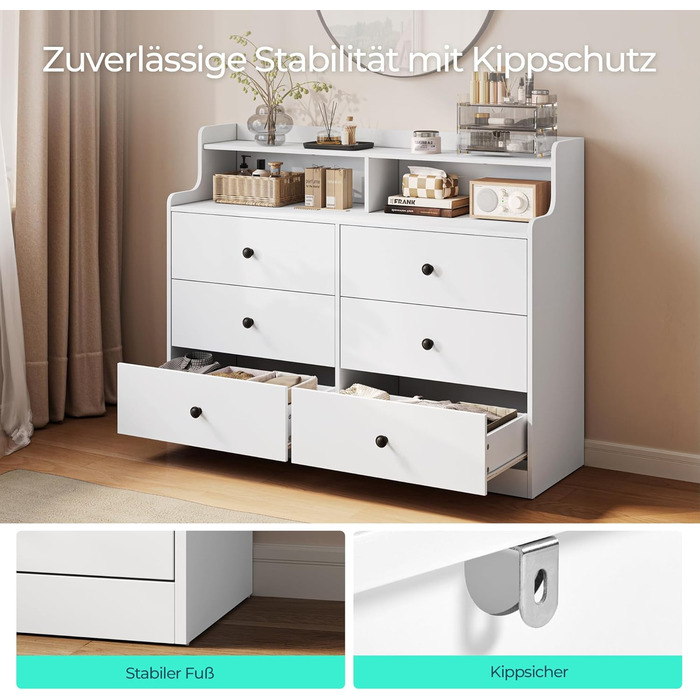 Комод LINSY HOME з 6 шухлядами, білий високоякісний дерев&39яний комод, лляна скриня для спальні, сучасний дизайн, розміри 133 102,8 39,8 см