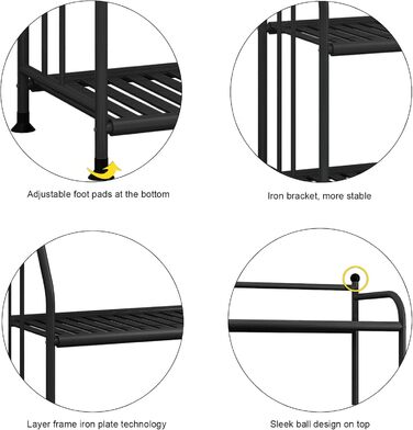 Рівнева металева полиця для квітів, окремостояча книжкова полиця, кухонні полиці, міцні полиці, підходить для вітальні, балкону, саду (55x28x133 см) (чорна) Чорний 55x28x133 см, 5-