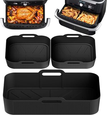 Силіконова форма для фритюрниці Ninja, аксесуари для фритюрниці Ninja Foodi для AF500EU, аксесуари для фритюрниці з силіконовою вставкою для двозонної фритюрниці, багаторазові (3 шт. ) (A)