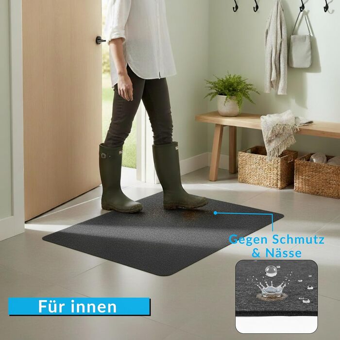 Тонкий надзвичайно плоский килимок для дверей товщиною 2 мм, 60 x 90 см, тонкий килимок для внутрішніх приміщень, тонкий повстяний килимок з протиковзкою підкладкою, килимок для внутрішніх приміщень, антрацитово-сірий, 90 см x 60 см