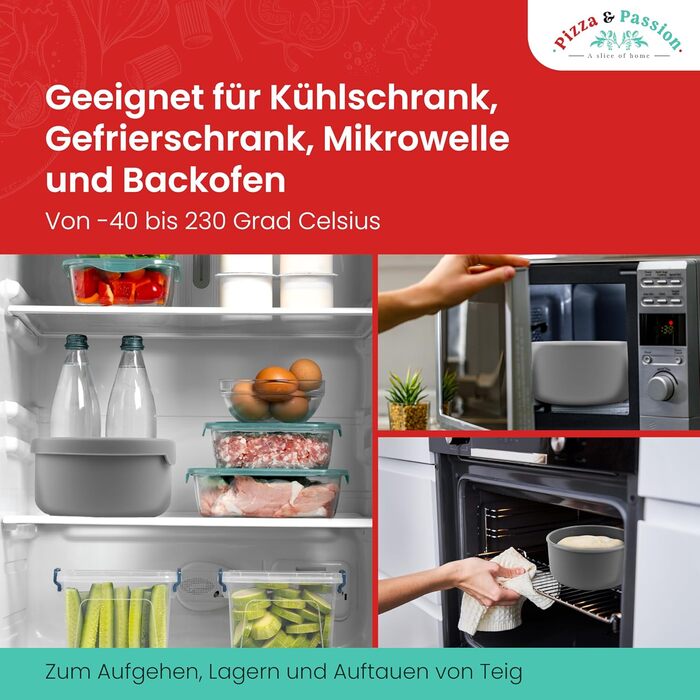 Коробка для тіста для піци Pizza&Passion з кришкою - Набір із 6 силіконових коробок для тіста для піци - Силіконові коробки для тіста для піци з антипригарним покриттям - Коробка для розстойки тіста для піци, Коробка для піци, Аксесуари для піци для розст