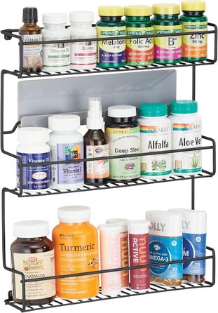 Набір кухонних полиць mDesign із 4 предметів Самоклеюча настінна підставка для спецій з 3 ярусами Ідеально підходить як підставка для спецій на кухні та в коморі Матово-чорна