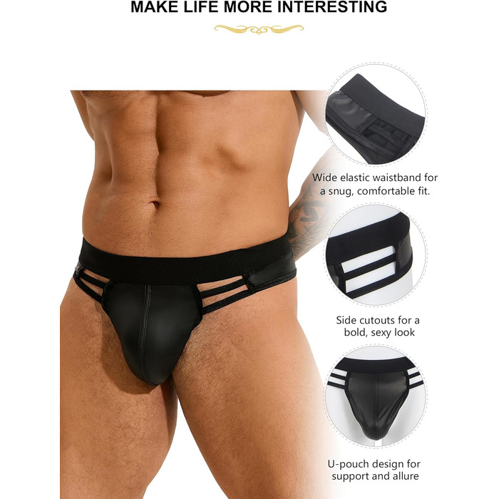 Стрінги чоловічі ohyeahlady, екошкіра (PU), чорні, M