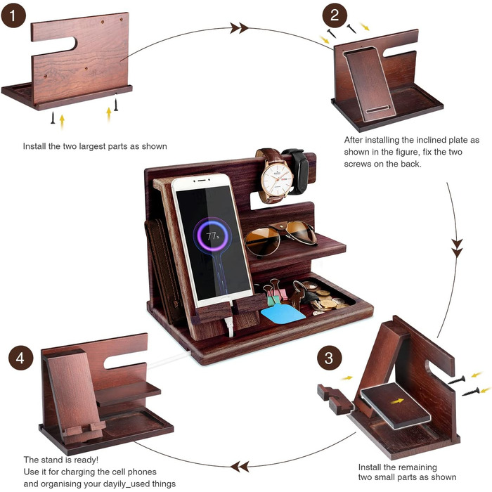 Подарунки для чоловіків, Різдво, дерев&39яна док-станція для телефону, гаманець для годинника, органайзер для тумбочки, подарунок на день народження тата, подарунки на день народження для чоловіків або тата, дерев&39яний органайзер для столу, коричневий
