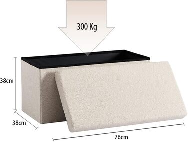 Лавка/куб для зберігання Zedelmaier з плюшевою тканиною для ніг/скринею/ящиком для зберігання, складна, вантажопідйомність до 300 кг, знімна кришка, 76 x 38 x 38 см (бежевий-76) 38Г x 76Ш x 38В см бежевий
