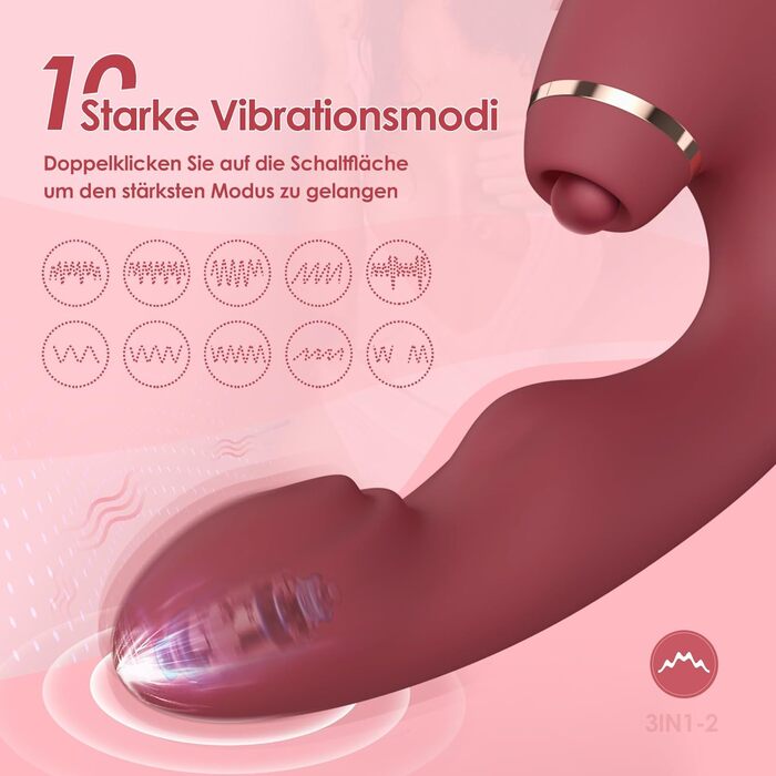 Вібратор Pangpangmi Dildo Clitoris G-Spot, секс-іграшка для жінки, 3 в 1 з 10 режимами вібрації та 5 режимами облизування та 5 режимами пульсації Вібраційна еротична секс-іграшка, винно-червона