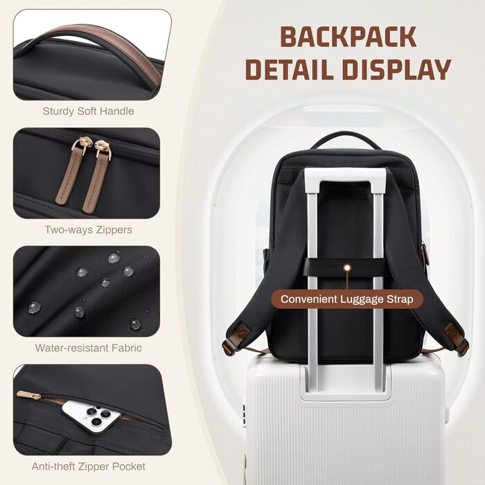 Дорожній рюкзак для жінок та чоловіків, рюкзак для ноутбука 17,3 дюйма, великий шкільний рюкзак. Рюкзак Travrl з відділенням для ноутбука для бізнесу, університету, чорний (петля на 180 градусів) 17,3&39