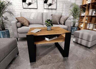 Журнальний столик 6553,6 см Стіл для вітальні з інженерної деревини, Міцний та сучасний журнальний столик з додатковим місцем для зберігання Журнальний столик, дуб Вотан/чорний, прямокутний 6553,6 см Дуб Вотан / чорний