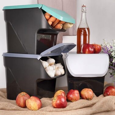 Контейнери для зберігання Vilde, контейнери для картоплі, контейнери для цибулі, контейнери для овочів, 13 л, комплект з 2 шт. , сірий, антрацит