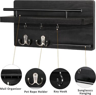 Тримач для ключів на стіну з 5 гачками для ключів, дерев'яна підставка для ключів з полицею настінне кріплення для ключів вішалка