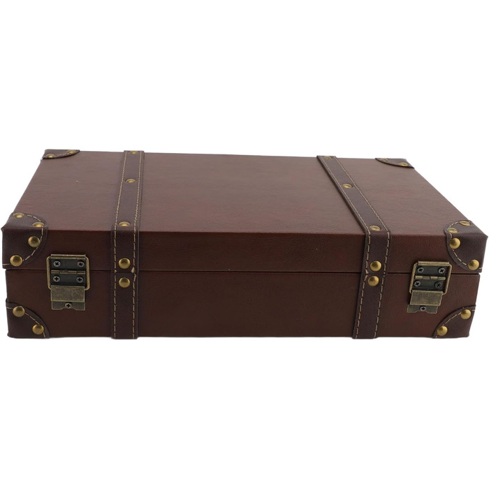 Вінтажна шкіряна дерев&39яна валіза, 34 x 20,5 x 8 см, декоративний футляр для зберігання речей для дому, фотореквізит, коричневий