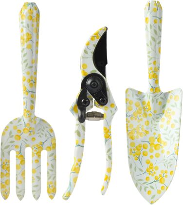 Набір садових інструментів MIJOMA 3 предмети, сталь, квітковий дизайн, лопатка, граблі та секатор, ергономічні, міцні, 28 x 8 см, для початківців та любителів рослин