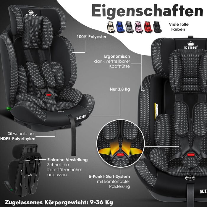 Дитяче автокрісло KIDIZ Triangle Premium дитяче автокрісло оболонка автокрісла 9 кг - 36 кг 1-12 років група 1/2/3 універсальне сх