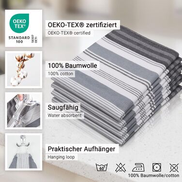 Набір з 4 чайних рушників, приблизно 50x70 см, бавовна, сіра смужка