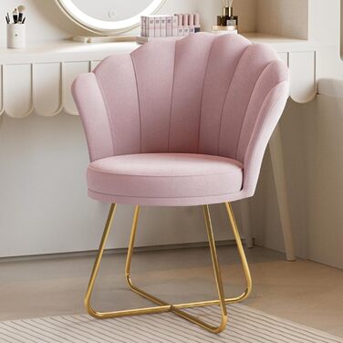 М&39яке крісло, обідній стілець, стілець для туалетного столика, оксамитове крісло, спинка у формі пелюсток, крісло із золотими металевими ніжками, вантажопідйомність до 150 кг, рожевий