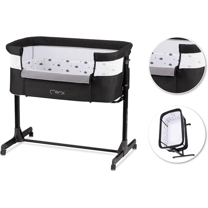 Багатофункціональна тумбочка та дитяче ліжко MoMi REVO, 6-рівневе регулювання висоти від 72 до 82 см, темно-сірий колір