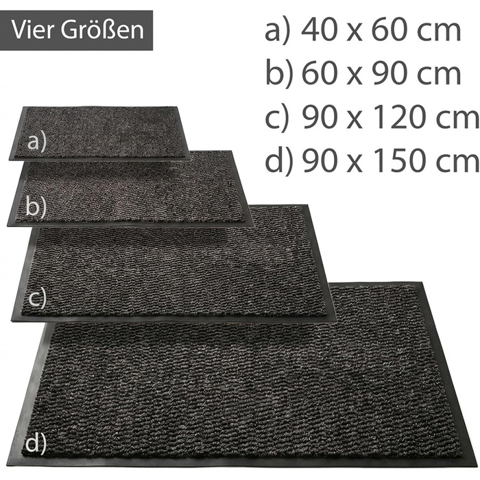 Килимок для дверей HELLSER Килимок для бруду для використання всередині та зовні приміщень Нековзний та плоский Сертифіковано Oeko-Tex Для дому, патіо та коридору Чорно-сірий 90x120 см (Прямокутний)