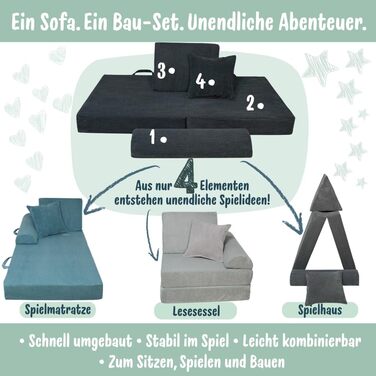Дитячий ігровий диван та крісло з вельветової тканини М&39який дитячий диван Зручний дитячий диван зі знімними чохлами, які можна прати Ергономічний ігровий диван для ігрових кімнат, графітовий