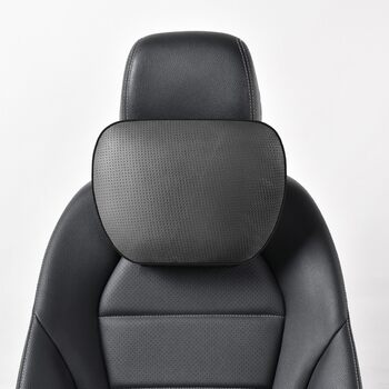 Подушка для шиї автомобіля з натуральної коров&39ячої шкіри, підтримка шиї для підголівника автомобіля, подушка-підтримка з натуральної шкіри, рослинний поліестер, 30x19 см, багаторазова та регульована (чорна, ) Чорна подушка для шиї автомобіля