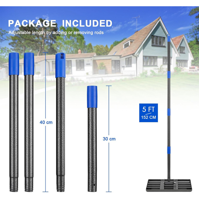 Гребінь для вирівнювання газону Rasenrechen, 152 см - з гладкими краями для розрівнювання трави та розподілу ґрунту. Міцний інструмент для планування ґрунту для саду та догляду за газоном.