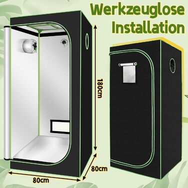 Тент для вирощування Growzelt 80x80x180 см, щільність 600D Oxford. Гроубокс для домашнього вирощування, світлонепроникний та водонепроникний, ідеальний для гідропоніки в приміщенні.